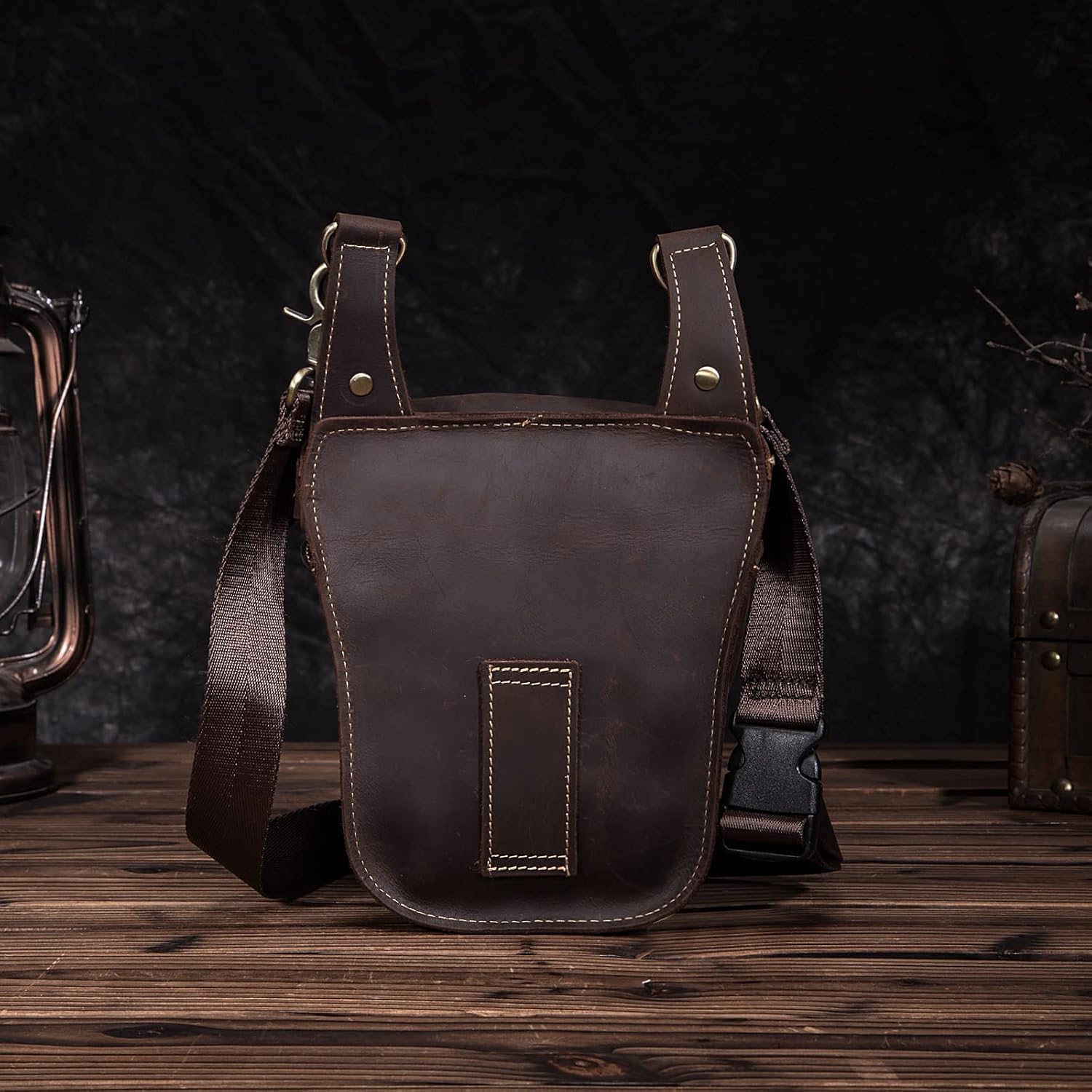 Pernera Moto Bolsa for La Pierna, for El Muslo, Cuero Elegante Unisex, for for Montar En Motocicleta De 7", Diseño Ventilador Viaje, Riñonera con Cinturón Yi(Dark Brown)