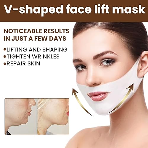 Miniatura 3 de Máscara de elevación de línea V, 5 máscaras faciales moldeadoras en V, máscara de colágeno de hidrogel con aloe vera, cinta de ajuste de cuello,