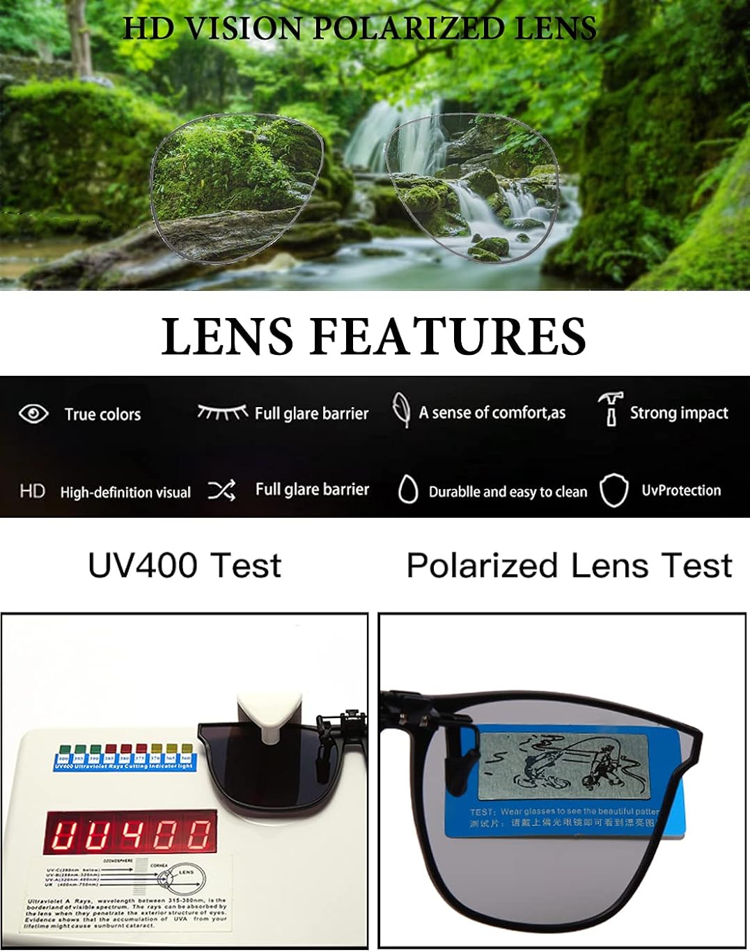 Miniatura 6 de Long Keeper Gafas de sol polarizadas con clip - Gafas de pesca cuadradas abatibles para mujeres y hombres