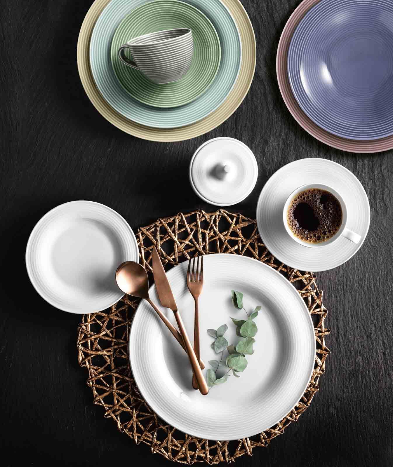 Seltmann Weiden Beat Color Glaze Frühstücksteller 6er Set, ø 23,3 cm, Dessertteller und Kuchenteller mit Rillenrelief, Porzellan, Weiß
