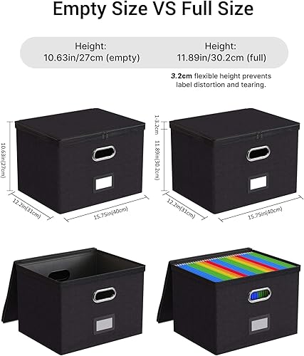 Vista 23 de Oterri Paquete de 2 cajas organizadoras de archivos con tapas, caja de archivos con bolsillos de malla, caja organizadora de documentos para Verde