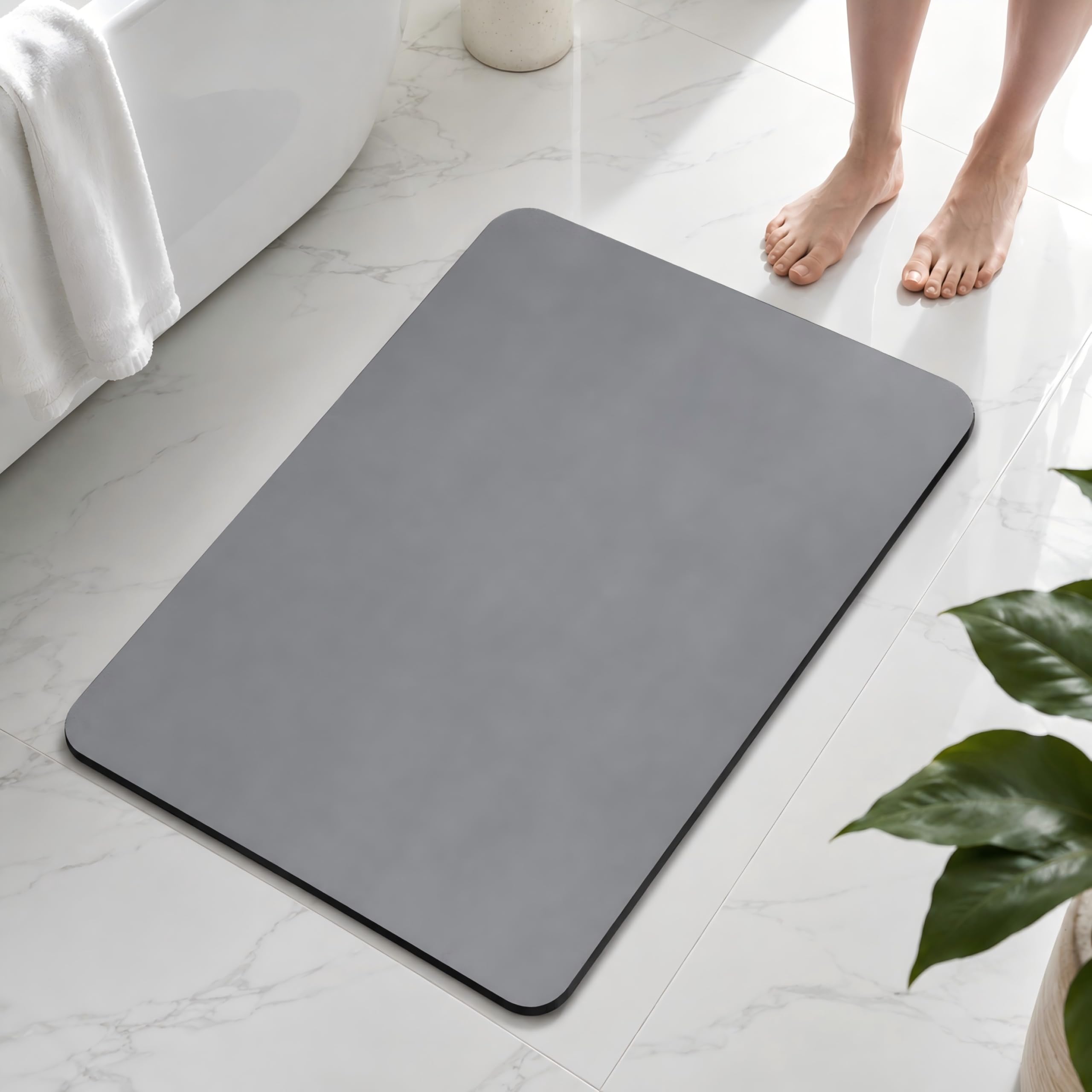Alfombra Diatomita Baño 40×60, Alfombra Baño Secado RáPido, Alfombrilla Baño Antideslizante, Alfombra Ducha Piedra Absorbente, Alfombrilla de Piedra Gris Oscuro