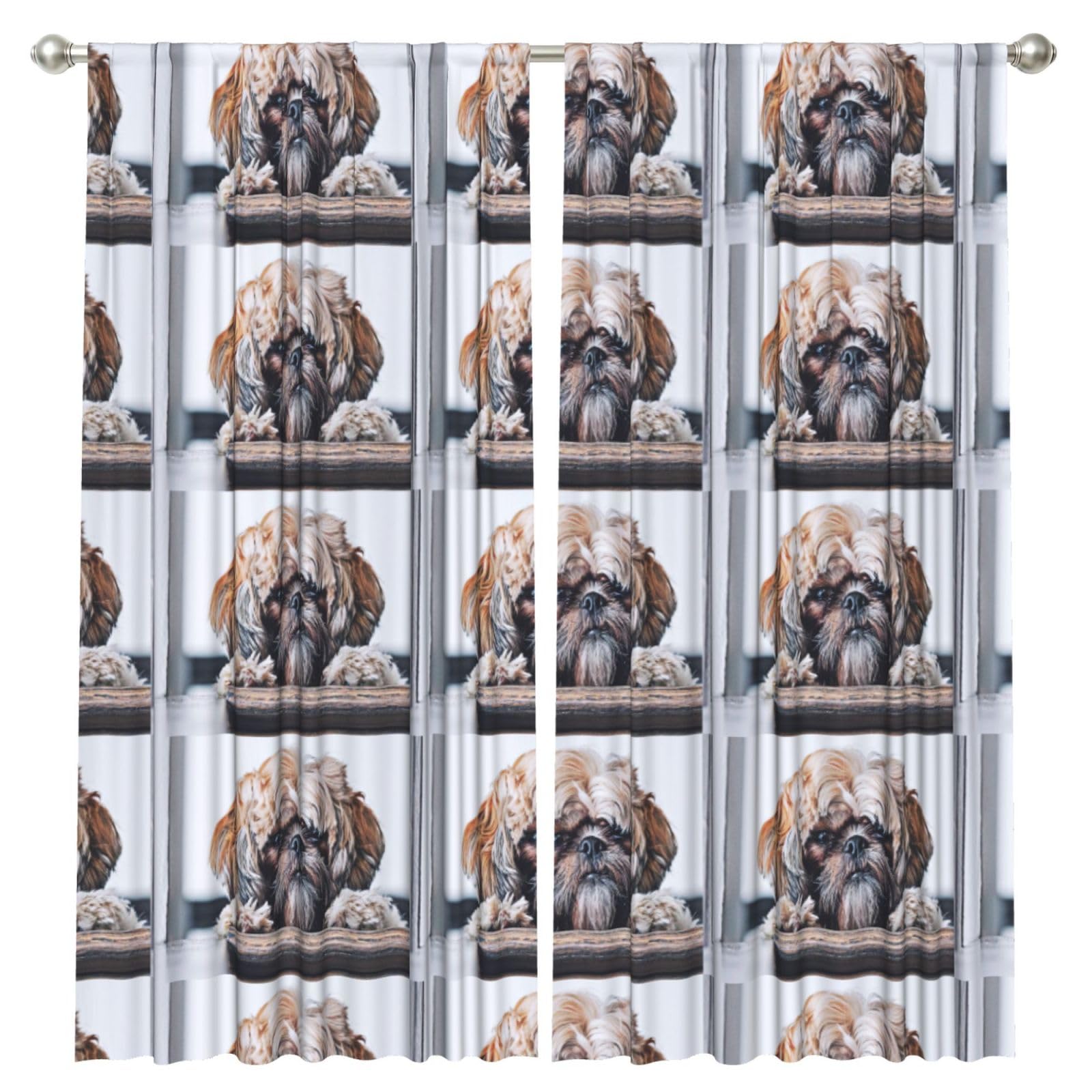 InOmak Shih Tzu Fluffy Dogs Pets Dogs Shih Tzu, 2 Panels Window Curtains 52 x 84 Inch Blackout Curtains for Living Room Bedroom