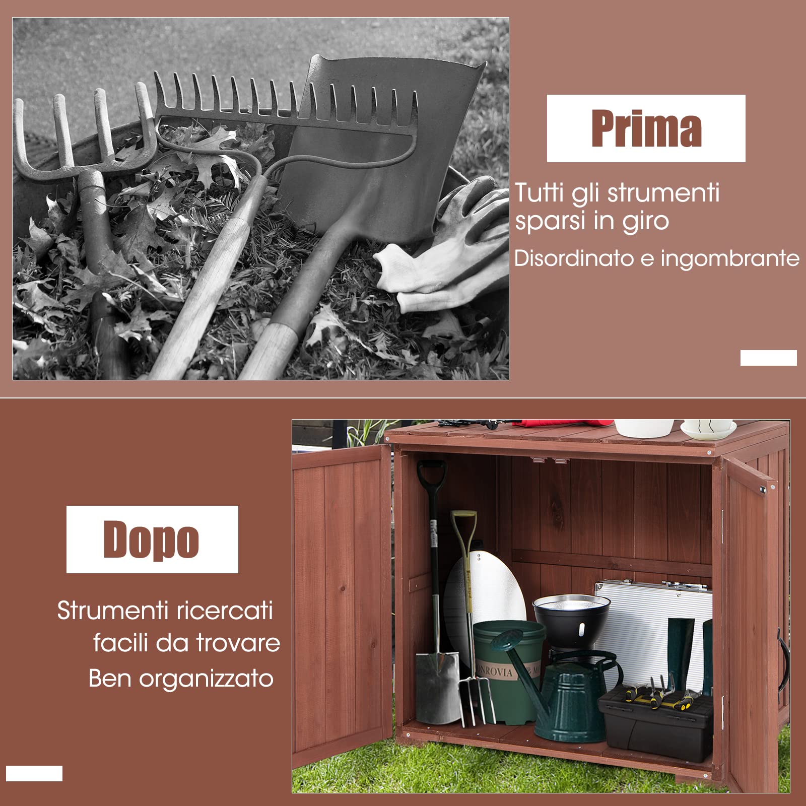 COSTWAY Casetta da Giardino in Legno di Abete, Capanno da Esterno con Doppie Ante Magnetiche e Comode Maniglie, Ideale per Giardino, Giardino, Fattoria e Cortile, 77 x 56 x 72 cm