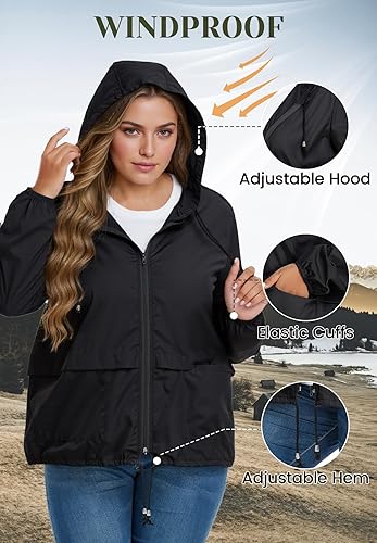 Miniatura 5 de Zando Plus Size Rain Jacket Womens Waterproof - Lightweight Packable Raincoat Hooded Windbreaker Travel Rain Coat for Women