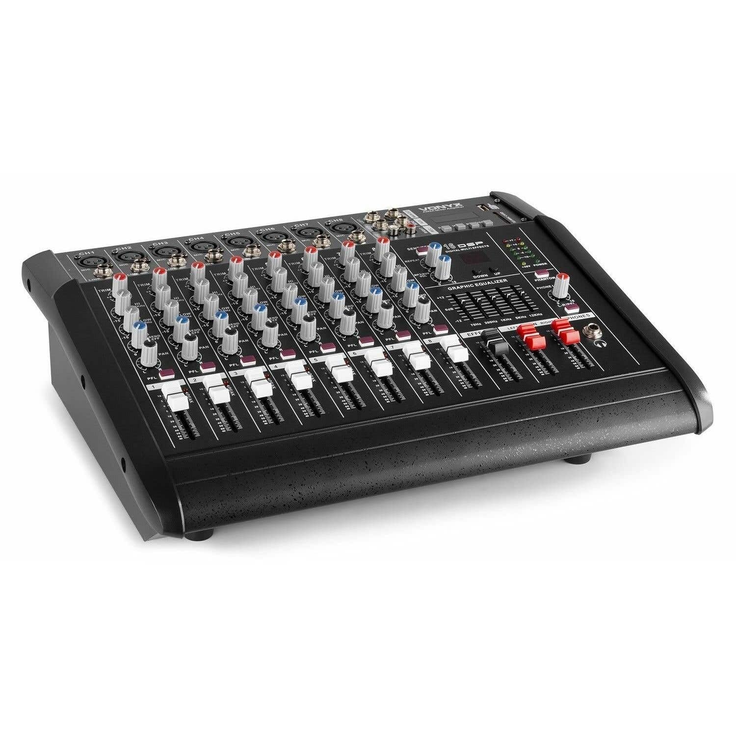 VONYX AM8A Mixer 8 Canali con Amplificatore da 1000 Watt Integrato, Bluetooth, MP3/USB/SD, 16 Effetti Digitali, Ingresso RCA, Audio Professionale, DJ, Discoteca