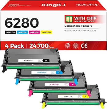 Phaser 6280 High Capacity Toner Cartridge 4-Pack Replacement for Xerox 106R01392 106R01393 106R01394 106R01395 Compatible with Xerox Phaser 6280 6280N 6280YN 6280DN Printer Black Cyan Magenta Yellow