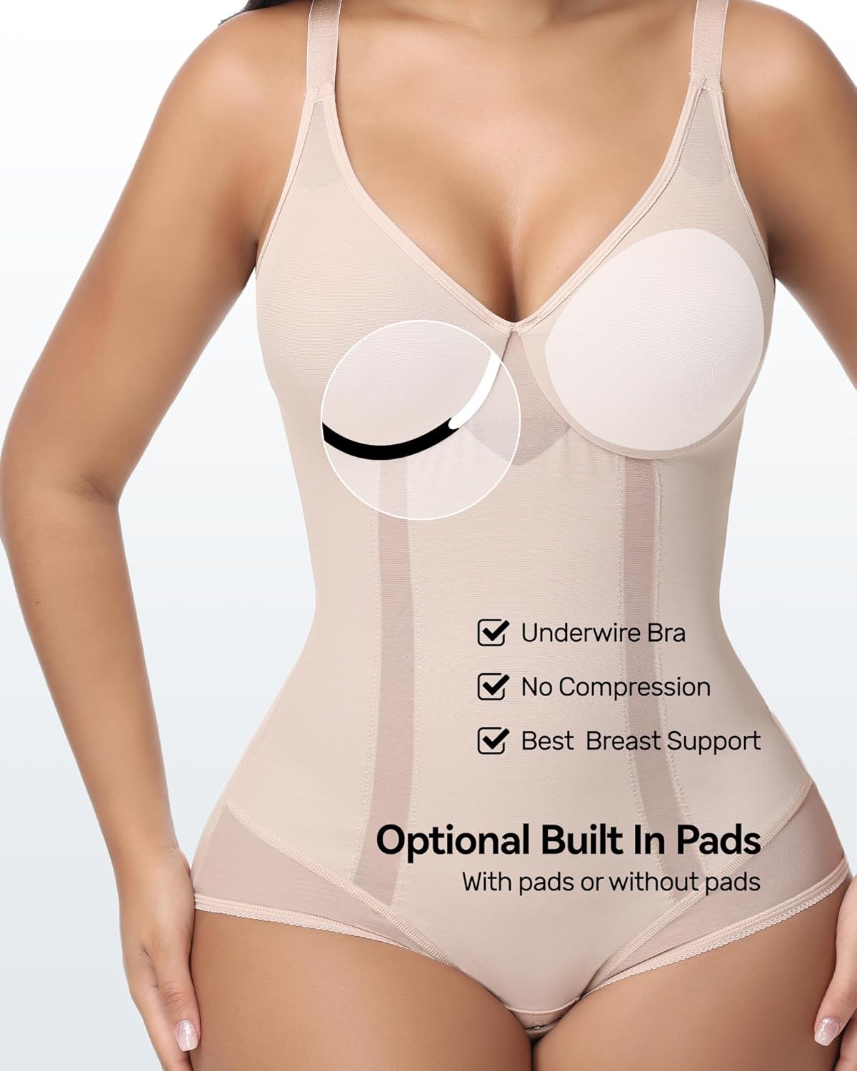 Shapewear Bodysuit with Underwire for Women Deep V Neck Faja Body Shaper Mesh Slimming Bodysuit - Image 2