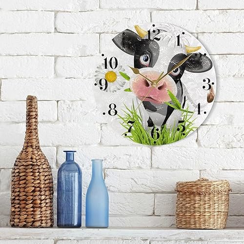 Miniatura 3 de Reloj de pared de vaca Holstein, silencioso, redondo, para colgar en la pared, funciona con pilas, manecillas doradas decorativas, relojes de pared
