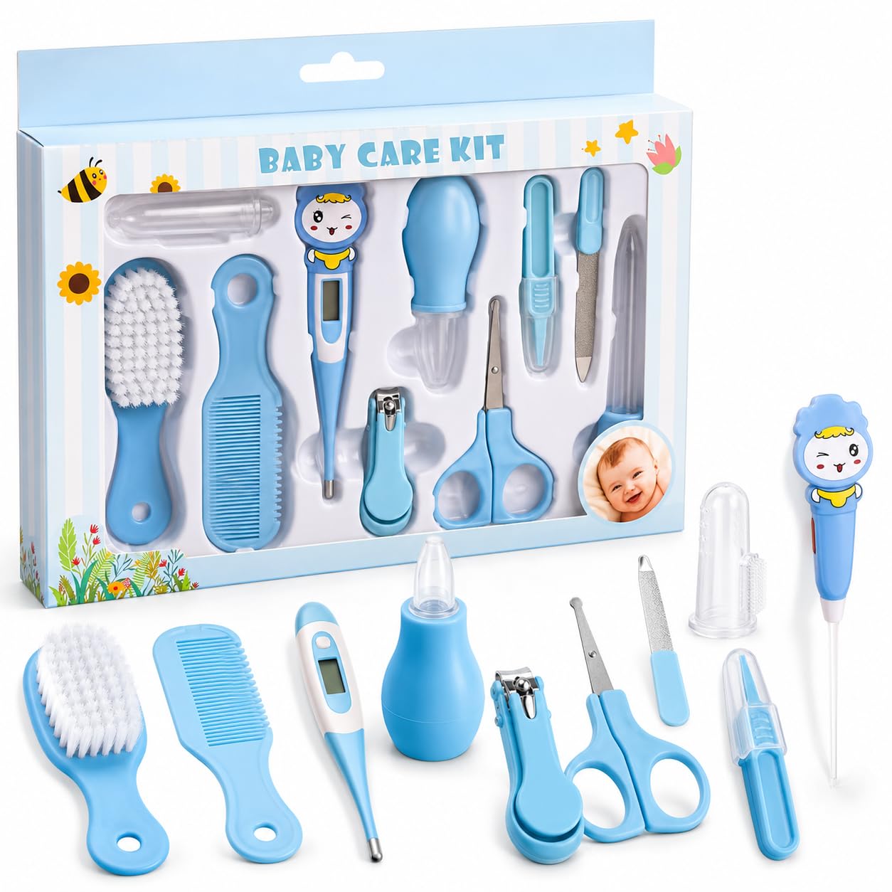 CAVERNSHOP 10-in-1 Baby Grooming Kit | Portable Newborn Essentials with Nail Clippers, Brush, Comb, Scissors, Towel, Tweezers | Infant & Toddler Healthcare Set | Perfect Baby Shower Gift for Boys & Girls-image-3
