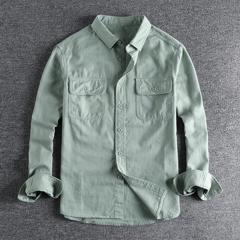 Camisa de sarga de algodón sin rigidez, camisa de manga larga cómoda para trabajar sin arrugas 2
