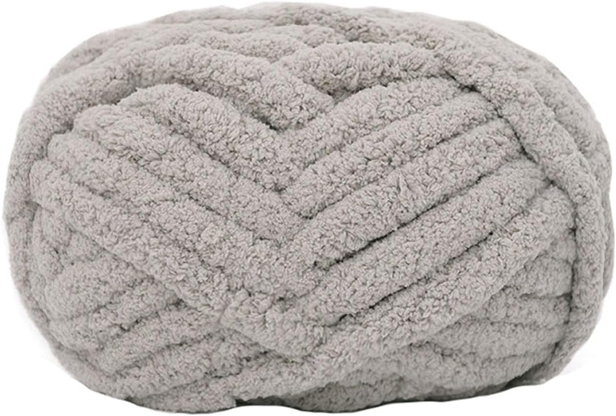Zituop Chunky Knit Chenille Yarn for Hand Knitting Blankets, Super Soft Big Jumbo Blanket Yarn (Grey)