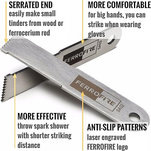 Miniatura 3 de FERROFIRE FS124 Large Ferro Rod Fire Starter with 12 Inch Thick x 4 Inch Long Drilled Flint Ferrocerium Rod Carbon Steel Striker and Orange 550
