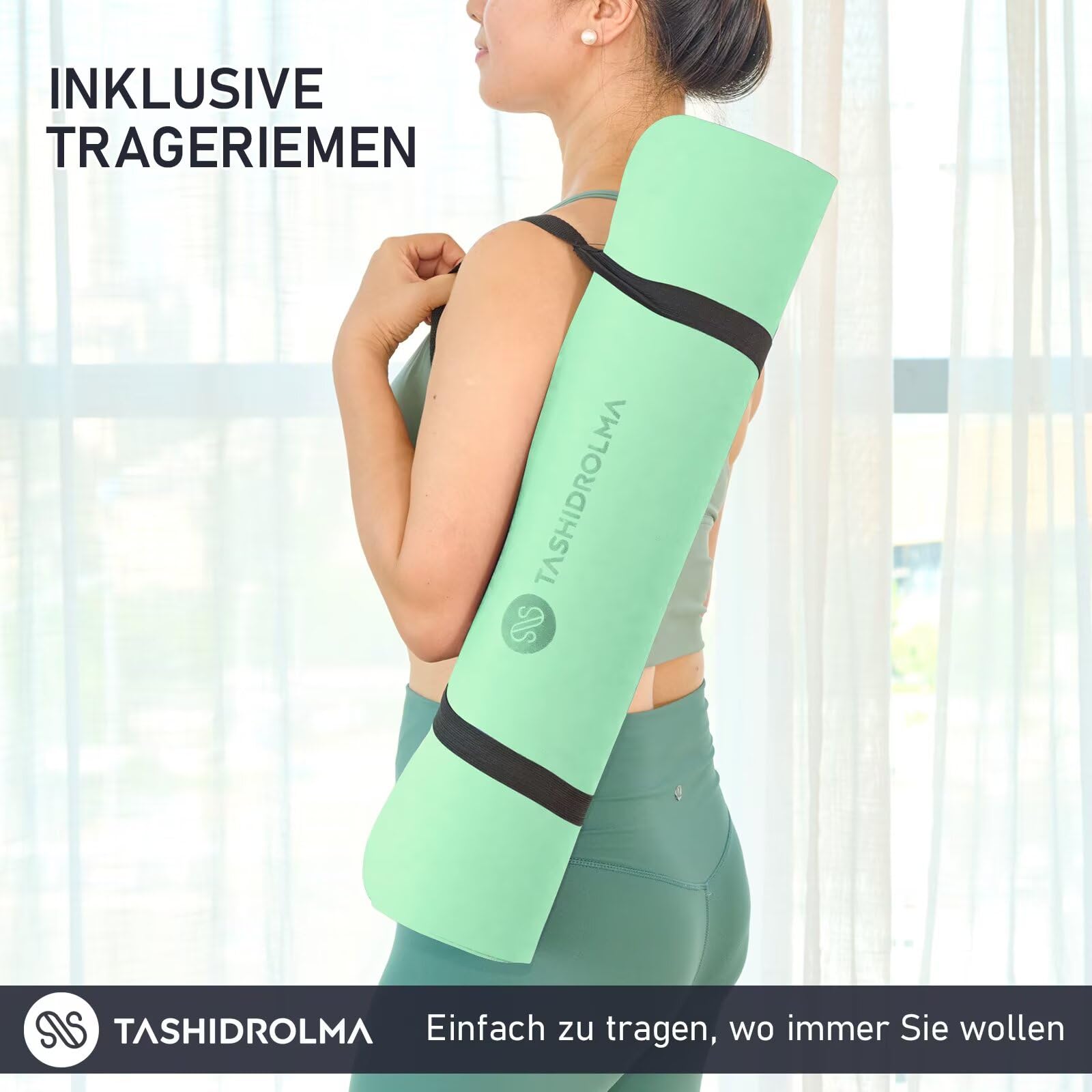 Yogamatte Rutschfest, Gymnastikmatte Mit Tragegurt, Sportmatte Für Fitnessstudio, Zuhause, Reisen, 183x61cm
