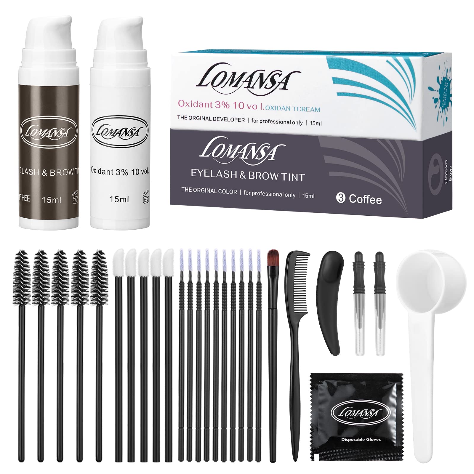 Lomansa Eyelash Tint, Lash Tint Kit Coffee, Eyebrow Dye, Natural Lash Color, Voluminous Lashes Last Up to 6 weeks, For Salon and Home Diy