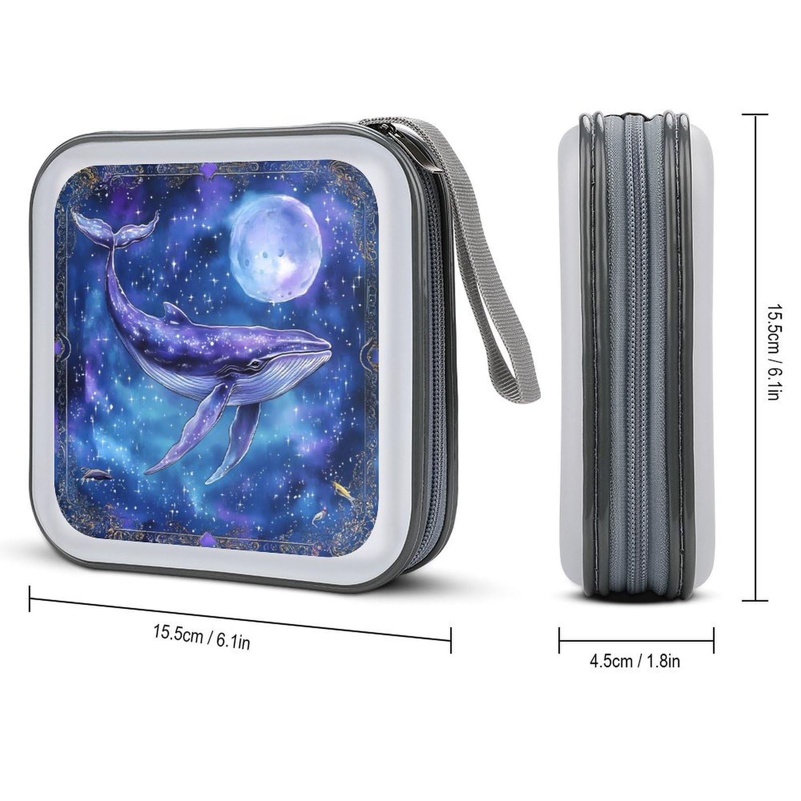 Humpback Whale Moon Print CD Case Plastic DVD Case Holder Wallet Disc Storage Organizer for Car Travel