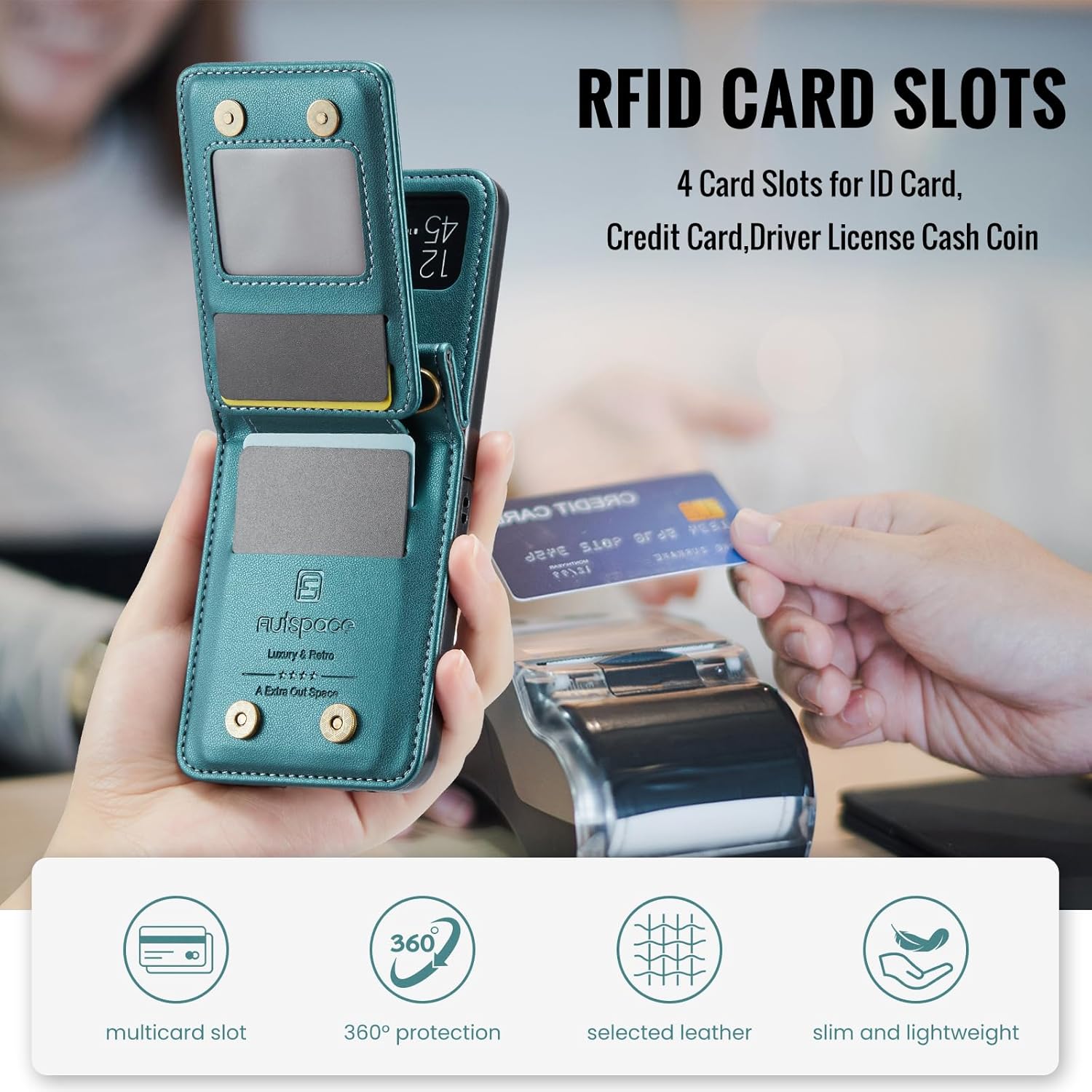 ASAPDOS Crossbody Case with Card Holder Compatible with Samsung Galaxy Z Flip 4,PU Leather Strap Wristlet Flip Case with Magnetic Closure and Card Holder for Men Women Blue Green