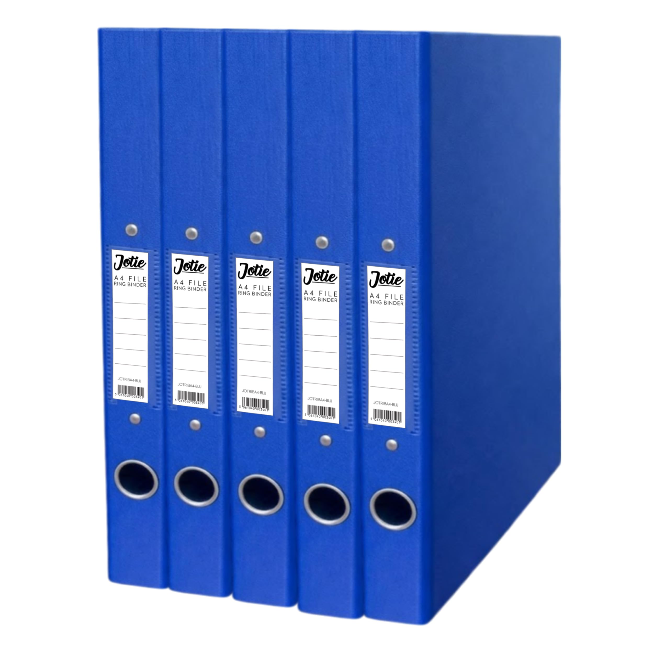 Jotie A4 Ring Binder Folder, Durable 2 Ring A4 Binder for Files & Documents, 40mm Spine, 250 Sheet Capacity, Thumb Hole & Spine Label, Office School File Storage, Blue, Pack of 5