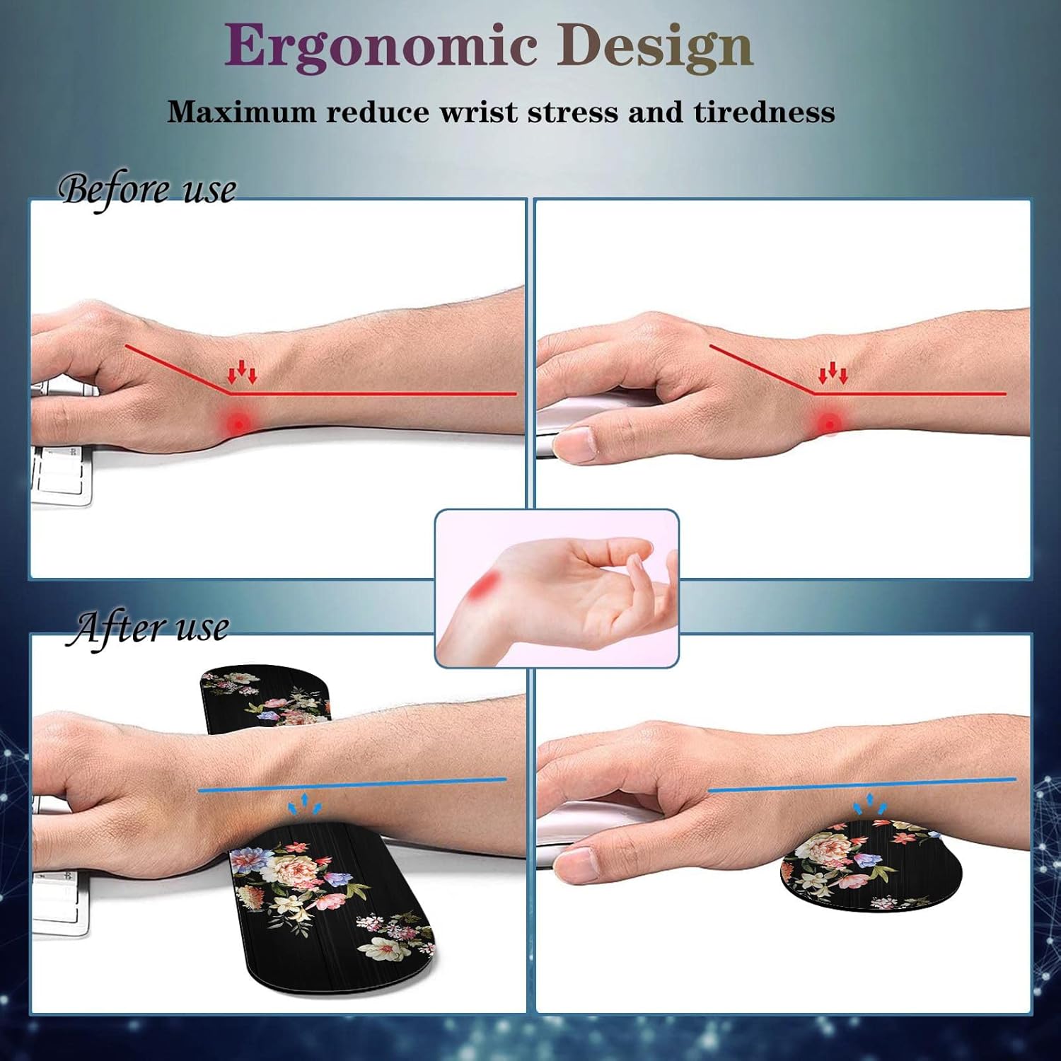 Mouse Pad Set,(31.5×11.8 in) Desk Pad + Keyboard Wrist Rest Support + Mouse Wrist Rest + Coaster for Office,Home,Computer,Laptop - 4 Peony Flower