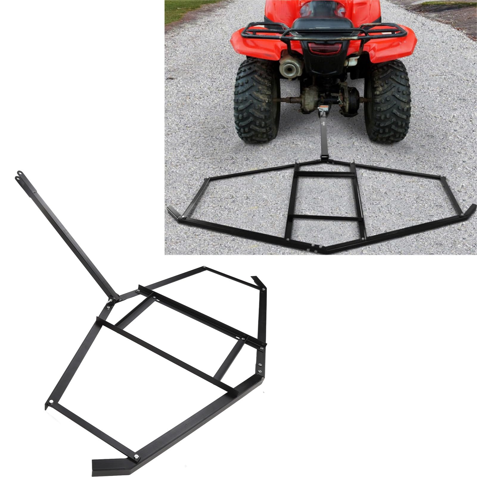 Fafeicy Rastrello Livellatore per Prato in Acciaio Resistente, Erpice per Trattore da Vialetto con Trascinamento da 74 Pollici con Traverse Regolabili, per Trattore da Giardino AT