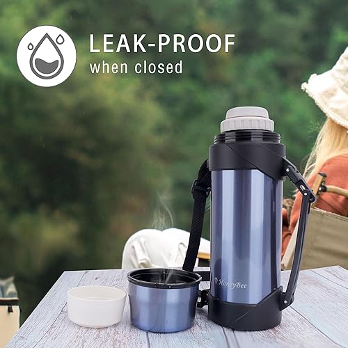 Miniatura 4 de HoneyBee Botella de agua aislada de 41 onzas para bebidas calientes y frías, aislamiento al vacío de acero inoxidable 188 sin BPA, mantiene el