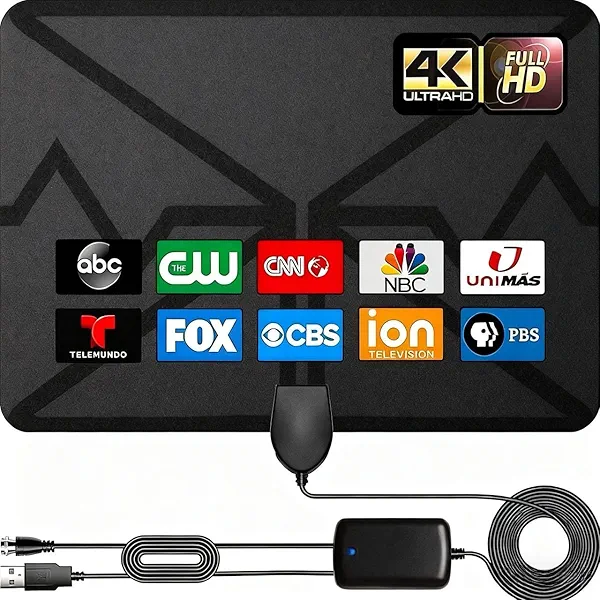 TV Antenna, HD Digital Amplified for Long Distance Reception, Coverage Over 250 + Mile Range, Signal Booster,16.5-Foot coaxial HD Cable, Supports Local Channels 4K 1080p HD Indoor