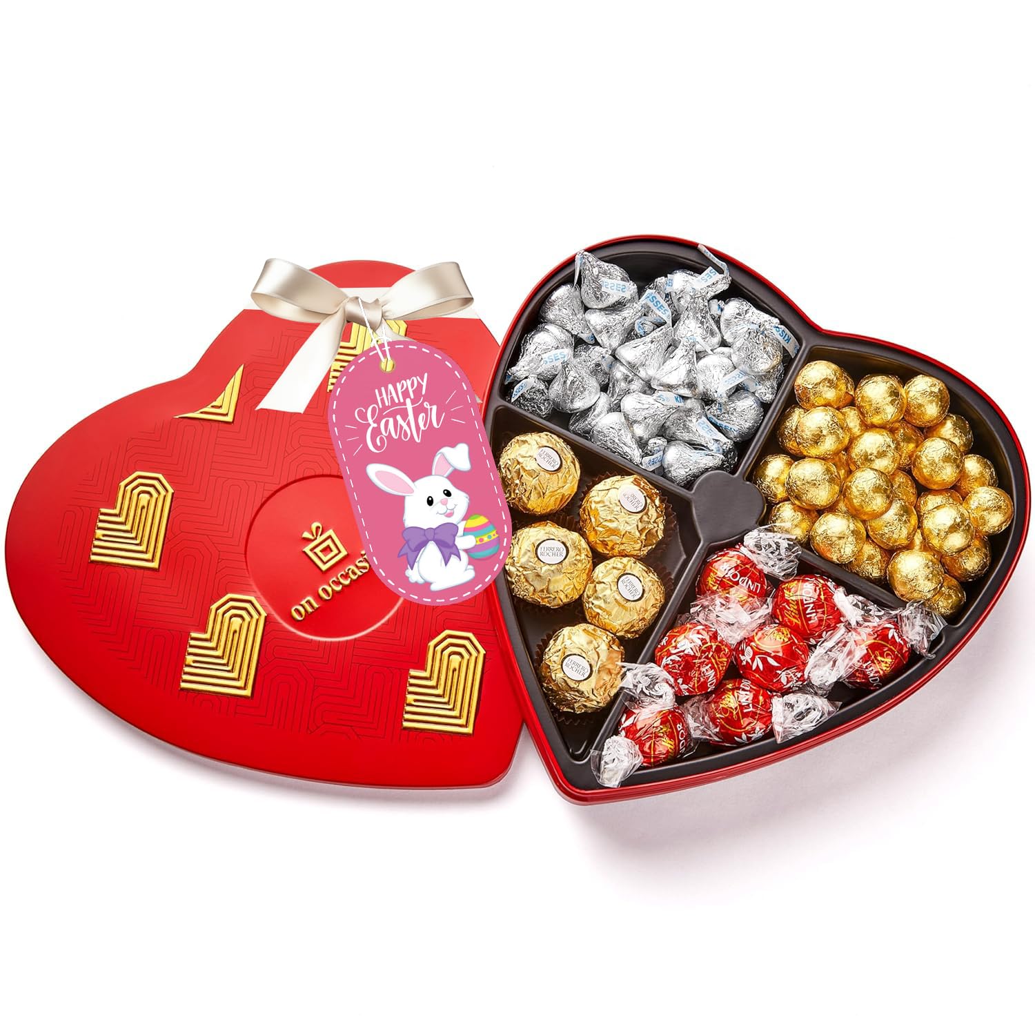 Heart Chocolate Gift Box – Assorted Luxury Milk Chocolates in Red Tin – Gourmet Kosher Easter Candy for Him & Her – Easter Chocolate Gift Basket for Family & Friends (50 Count)