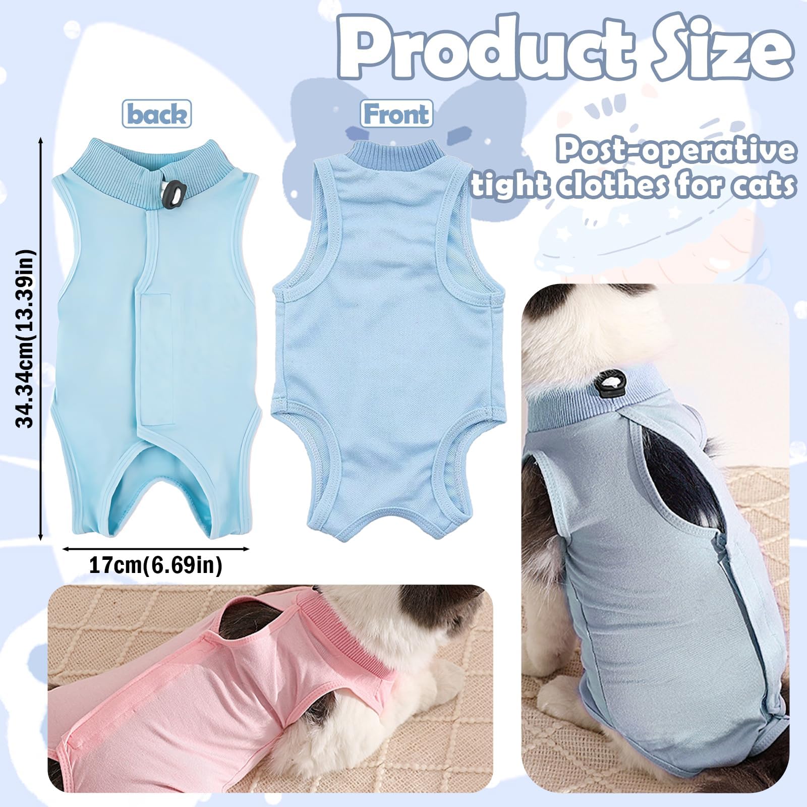 KAIYAYA 2-4kg Gilet de RéCupéRation de Chat, Body Chat Post Operatoire Femelle, Cat Professionnel Restauration Convient Body pour Abdominaux Collerette des Plaies ou Maladies (Bleu)
