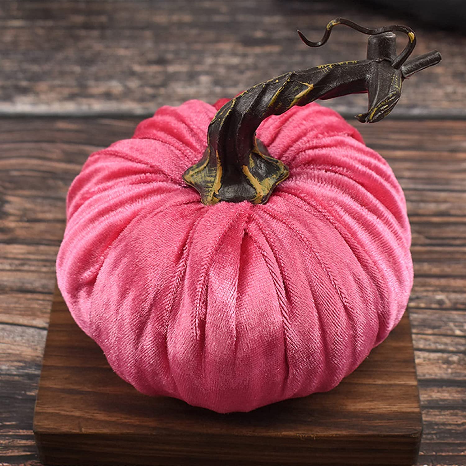Small Velvet Pumpkins for Decorating - Handmade Artificial Harvest Pumpkins, Holiday Mantle Decor, Fall Halloween Thanksgiving Centerpiece, Rustic Farmhouse Decoration (Hot Pink)