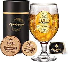 Winzwon Dad Gifts for Papa Father in Law from Daughter Son, Beer Glasses with Bottle Opener, Coaster, Wishes Card, Dad Birthday Present, Christmas Stocking Stuffers Gift Basket