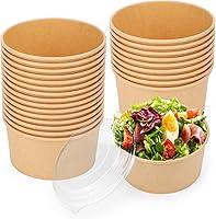 Vista 8 de Paquete de 50 cuencos de papel de 25 onzas, recipientes de comida desechables con tapas, cuencos desechables, cuencos para ensalada desechables