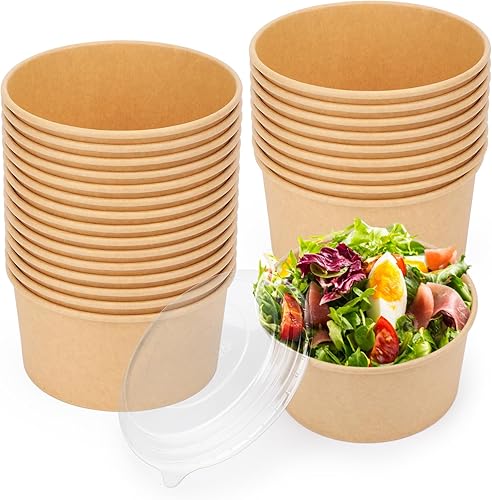 Miniatura 8 de Paquete de 50 cuencos de papel de 25 onzas, recipientes de comida desechables con tapas, cuencos desechables, cuencos para ensalada desechables