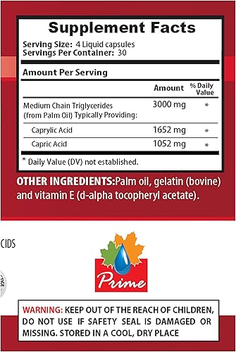Miniatura 5 de Suplementos de apoyo energético, aceite MCT, 3600 mg, triglicéridos de cadena media 100% puro, aceite mct hecho con aceite de coco, píldoras de