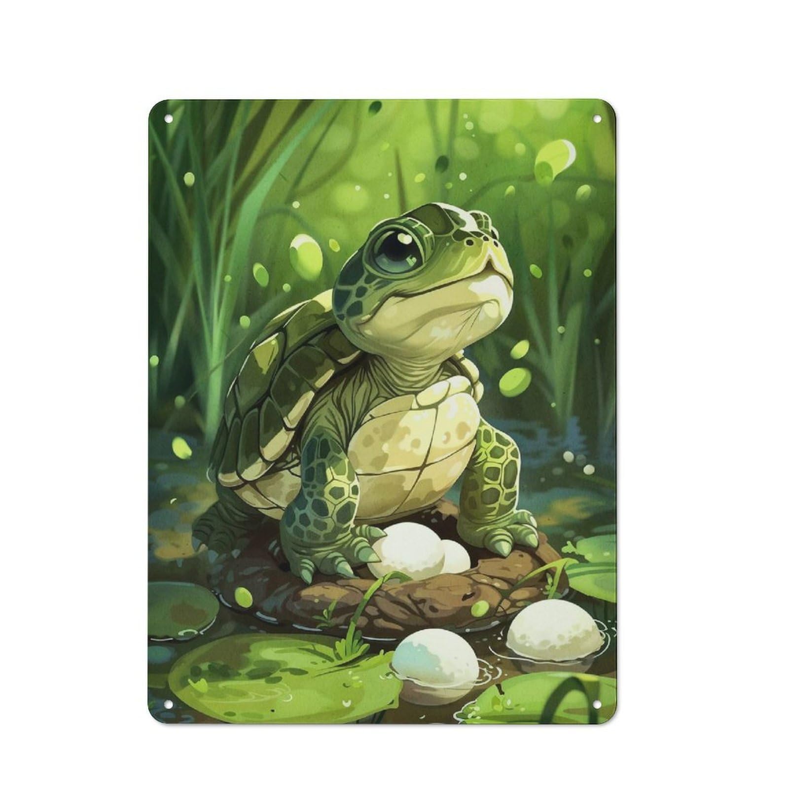 Urban Decorative Metal Plaque 40x30cm Featuring Cute Turtle, Loft Wall Plaque for Loft, Studio, Office Or Creative Room