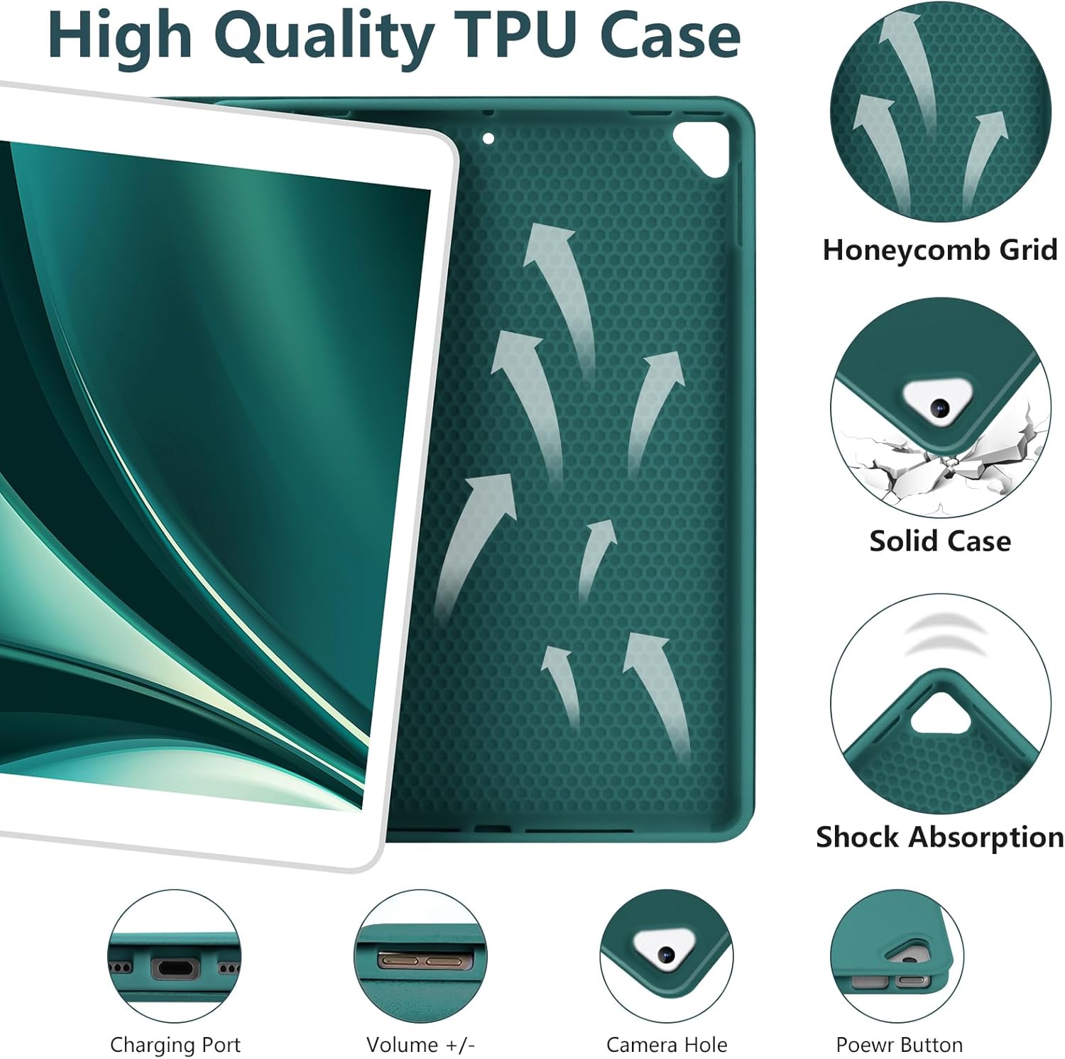 TaIYanG Keyboard Case for iPad 9th 8th 7th Generation,Smart Detachable Bluetooth Keyboard for iPad Air 3rd Gen/iPad Pro 10.5"/iPad 10.2” Case with Pencil Holder, Auto Wake/Sleep Function, Dark Green