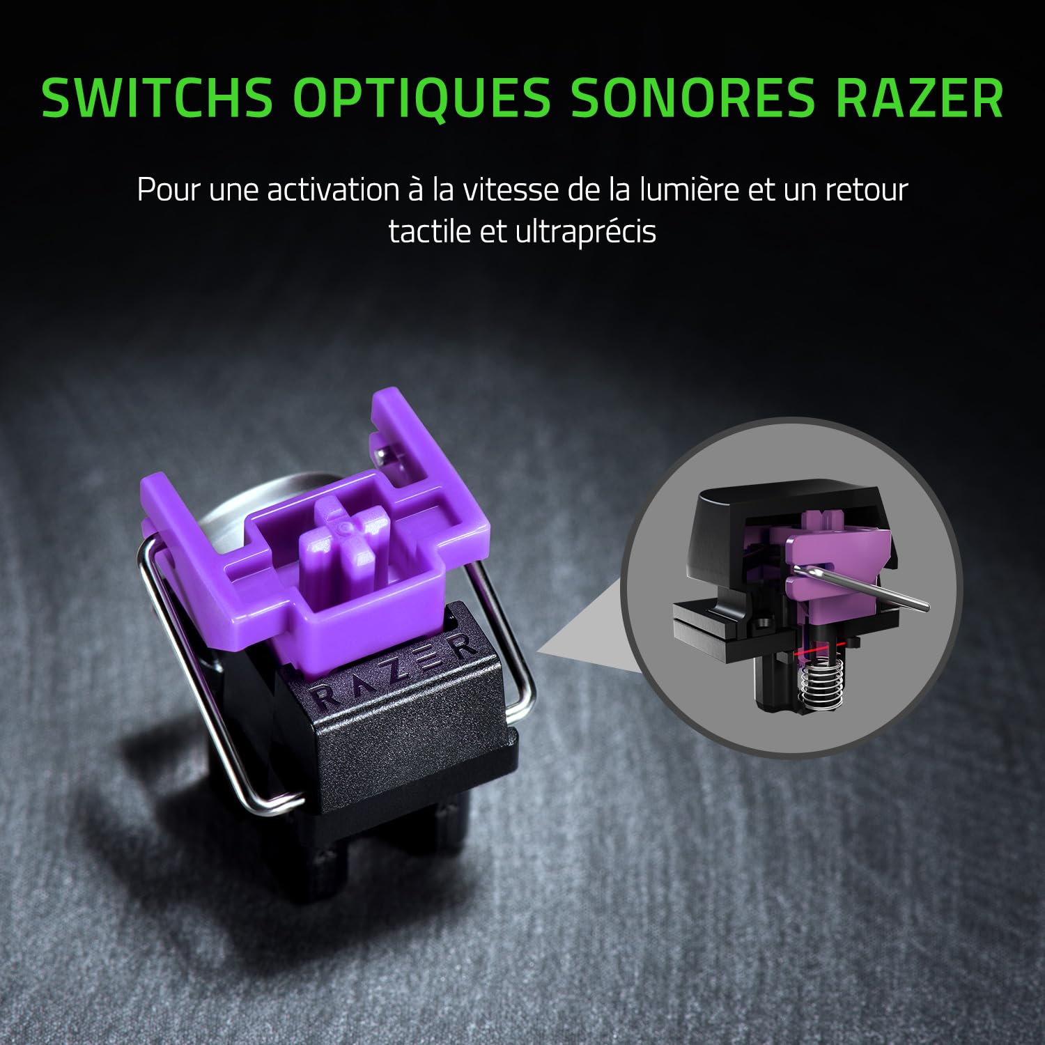 Razer Huntsman Mini (Switches Violets) - Clavier Gamer Compact à 60% (Switches Opto-Mécaniques Clicky, Touches en PBT, Câble USB-C Détachable) Clavier AZERTY | Noir