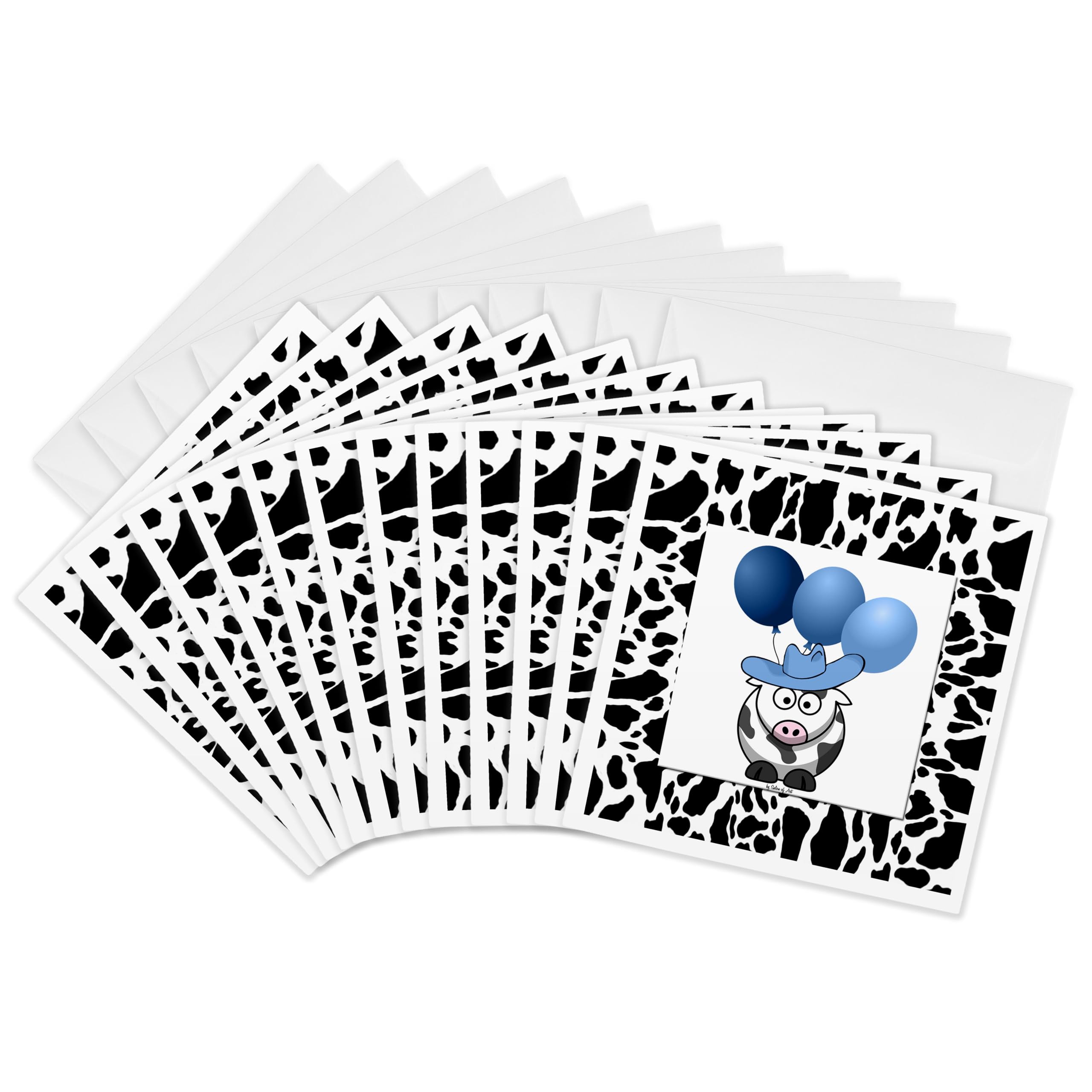 3Drose Western Cow Print with Blue Balloons - Greeting Cards, 6 by 6-inches, Set of 12 (gc_21781_2)