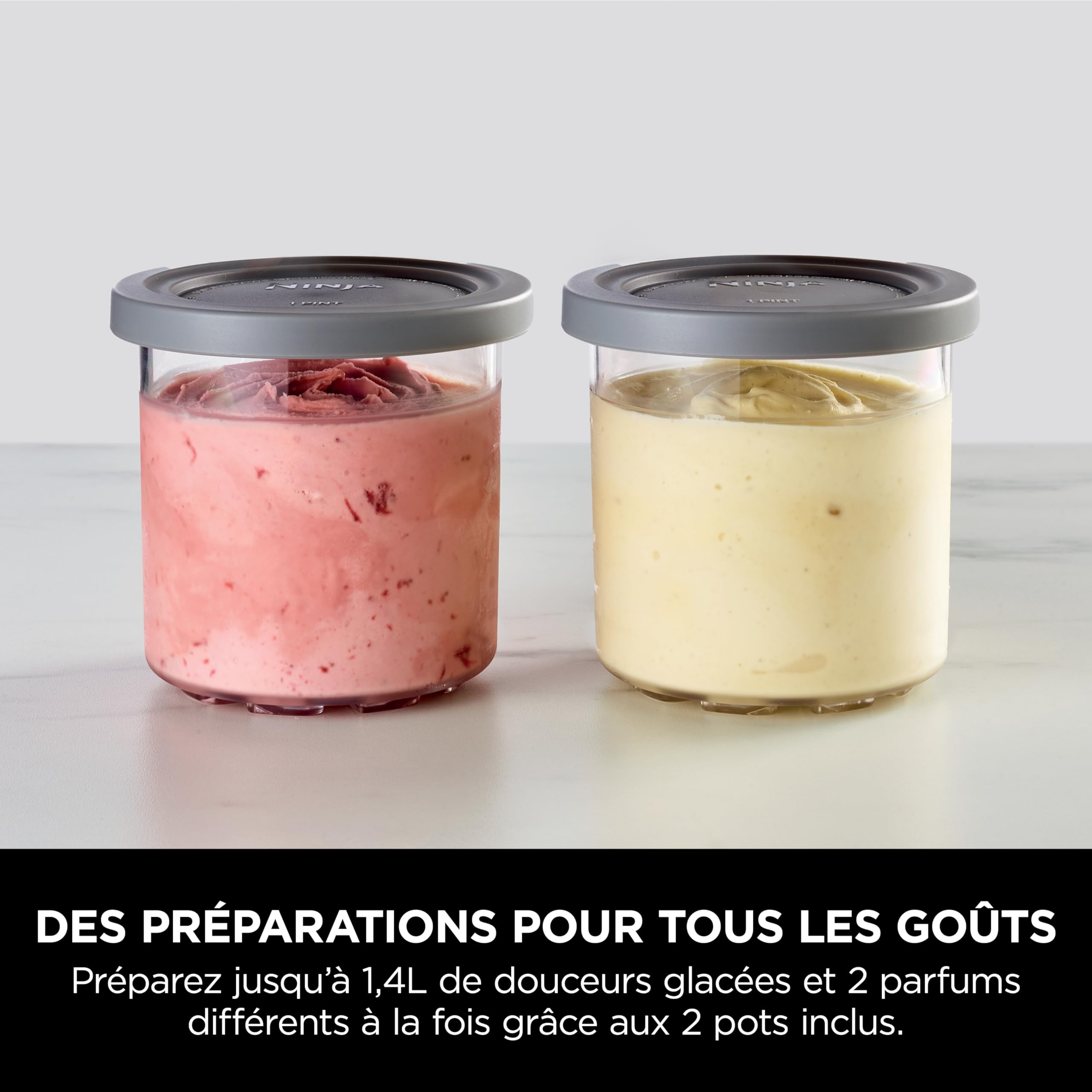 Ninja CREAMi machine à crème glacée et à desserts glacés, 7 programmes, pour faire de la crème glacée, gelato, sorbet, des bols à smoothie ou des milk-shakes, noir/argent, 1,4L, NC302EU