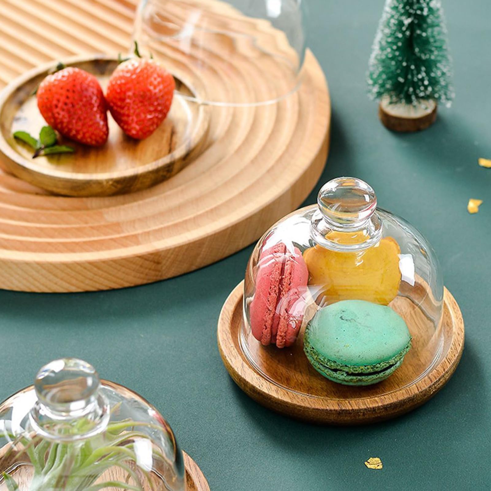 Soporte de Madera para Tartas – Pequeño Soporte para Tartas de Fiesta con cúpula – Bandeja para Servir en la Cocina, repostería, postres, Frutas y Aperitivos – Ideal para Decorar m
