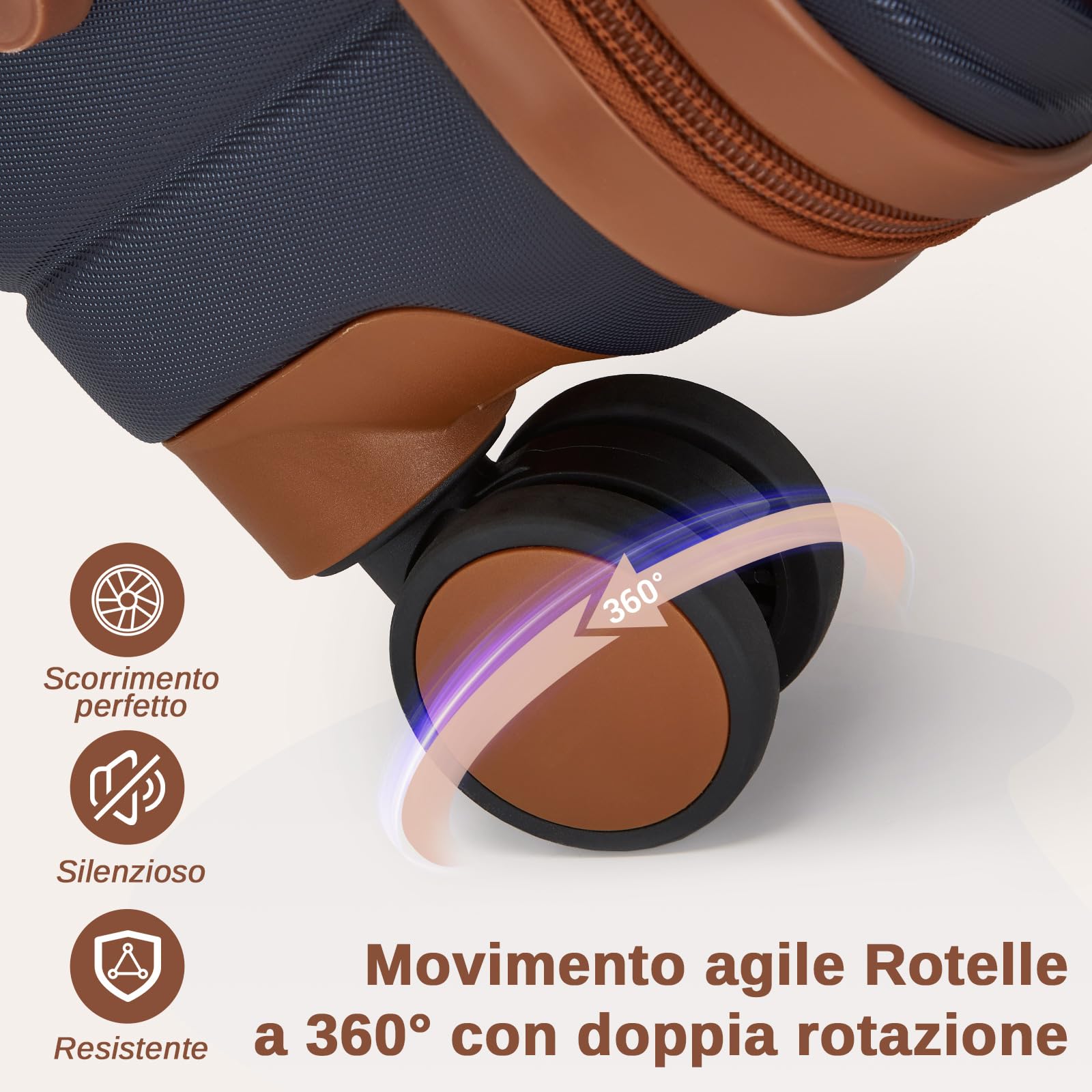 KONO Valigia Media Rigida 20 kg ABS+PC Trolley con 8 Ruote Leggero (65,6 cm, Marina Militare/Marrone)