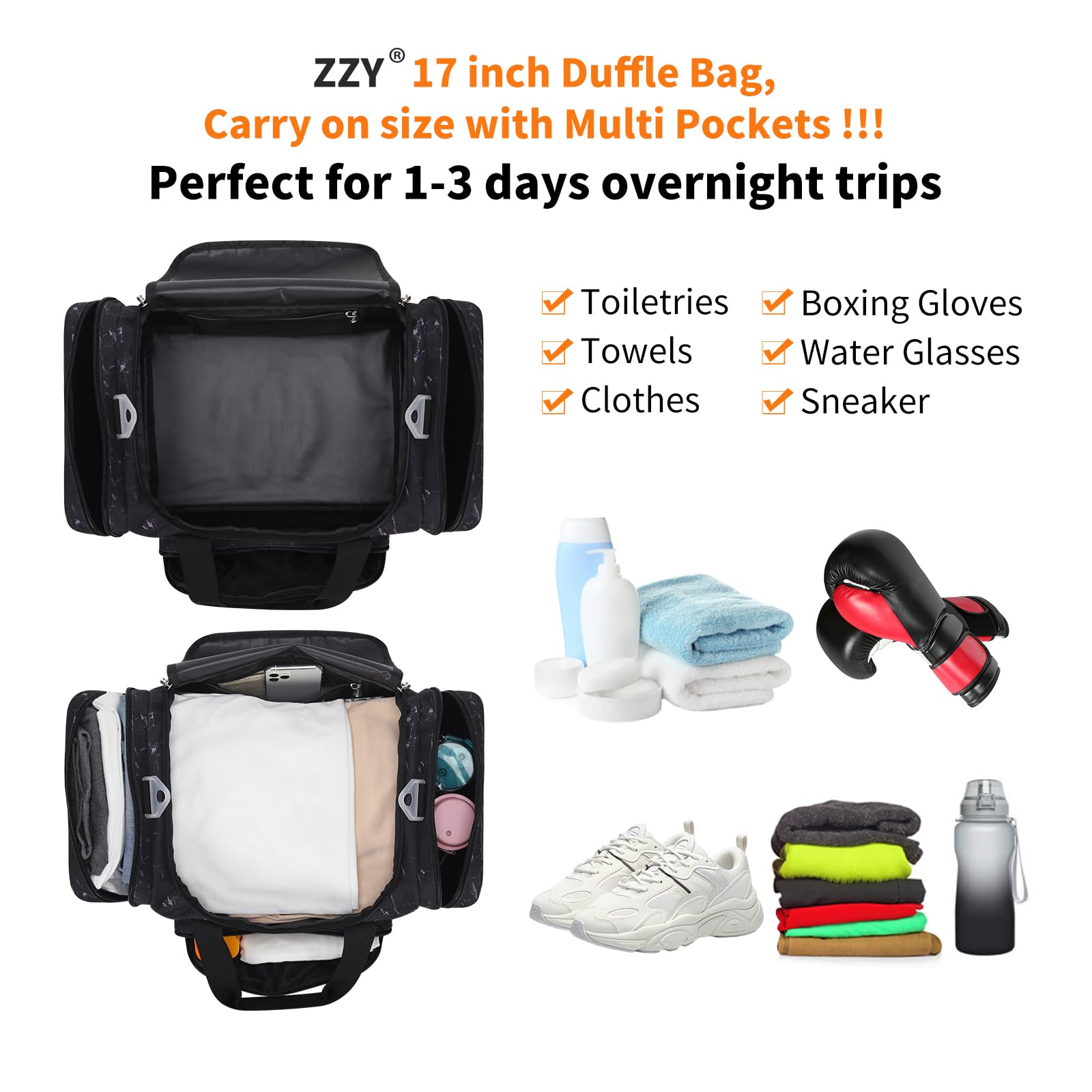 ZZY Klenine Sporttasche, 25L Gym Tasche, Fitness Tasche Trainingstasche für Weekender Reise (Marmor)