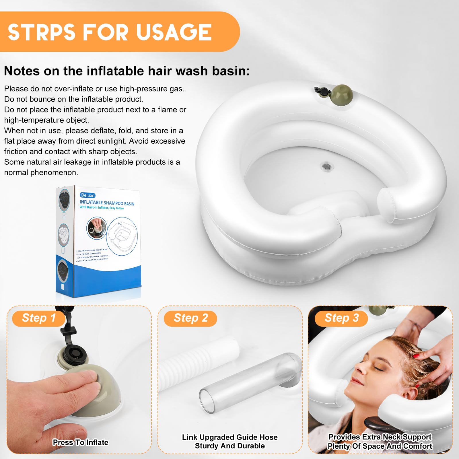 Tragbare Haarwaschstation - Haarwaschbecken für Bettlägerige, aufblasbare Shampoo-Schüssel, keine Notwendigkeit für Pumpe, perfekt für Locs Detox (Herzform, Weiß)