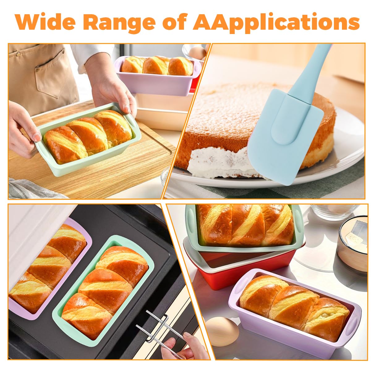 4 Piezas Rectangular Molde Silicona Horno, 19,2 x 9,5 x 5,5 cm Moldes de Silicona para Hornear Pan, Reutilizable Molde Bizcocho Antiadherente con Raspador de Masa para Hacer Pan, Pasteles, Tostadas — view 7