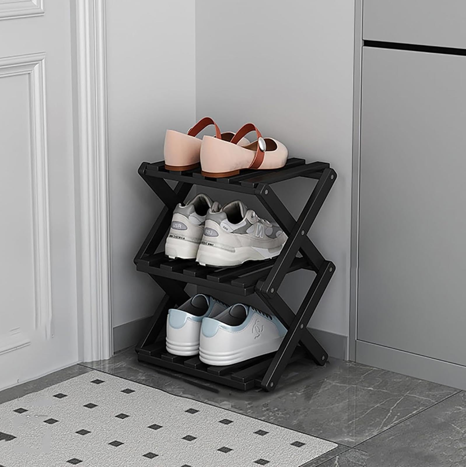DECORN Bamboo Free Standing Shoe Rack for Entryway - Foldable Shoe ...