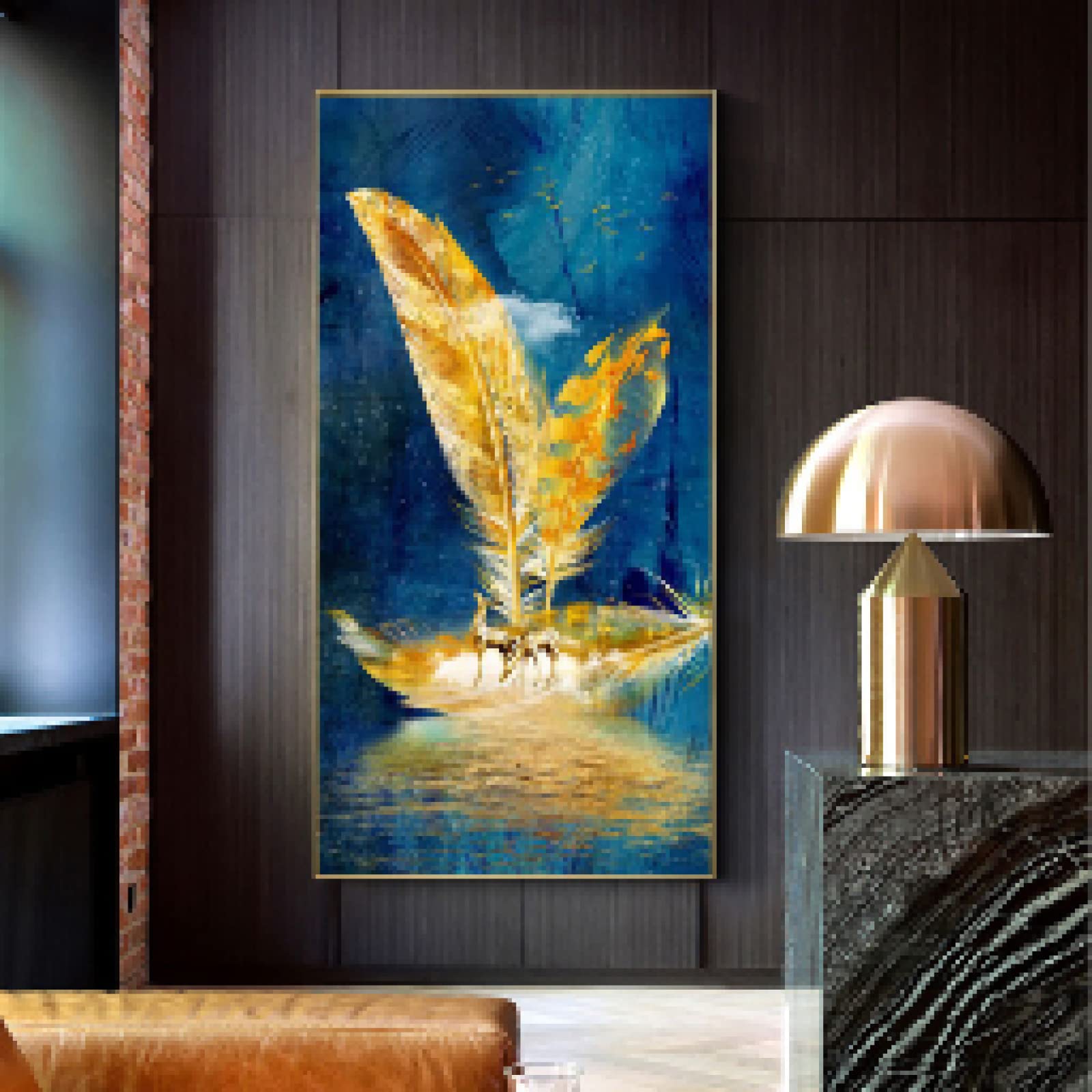 Tableau papillon abstrait pour salon nordique chic déco murale toile dorée 30x60 cm - 8