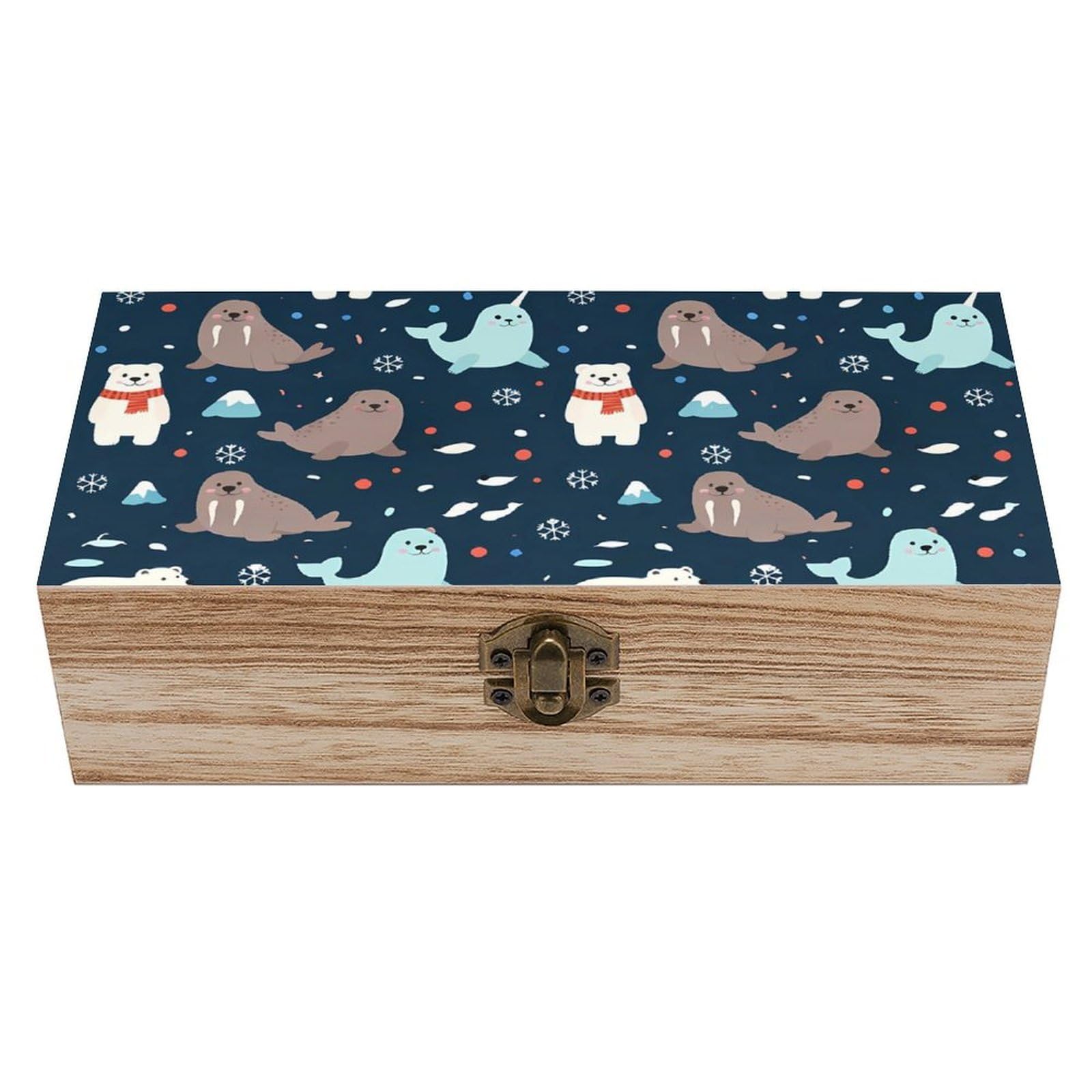 HLBSDM Anchors Nautical Wheels Cartoon Whale Navy Blue Wooden Storage Box