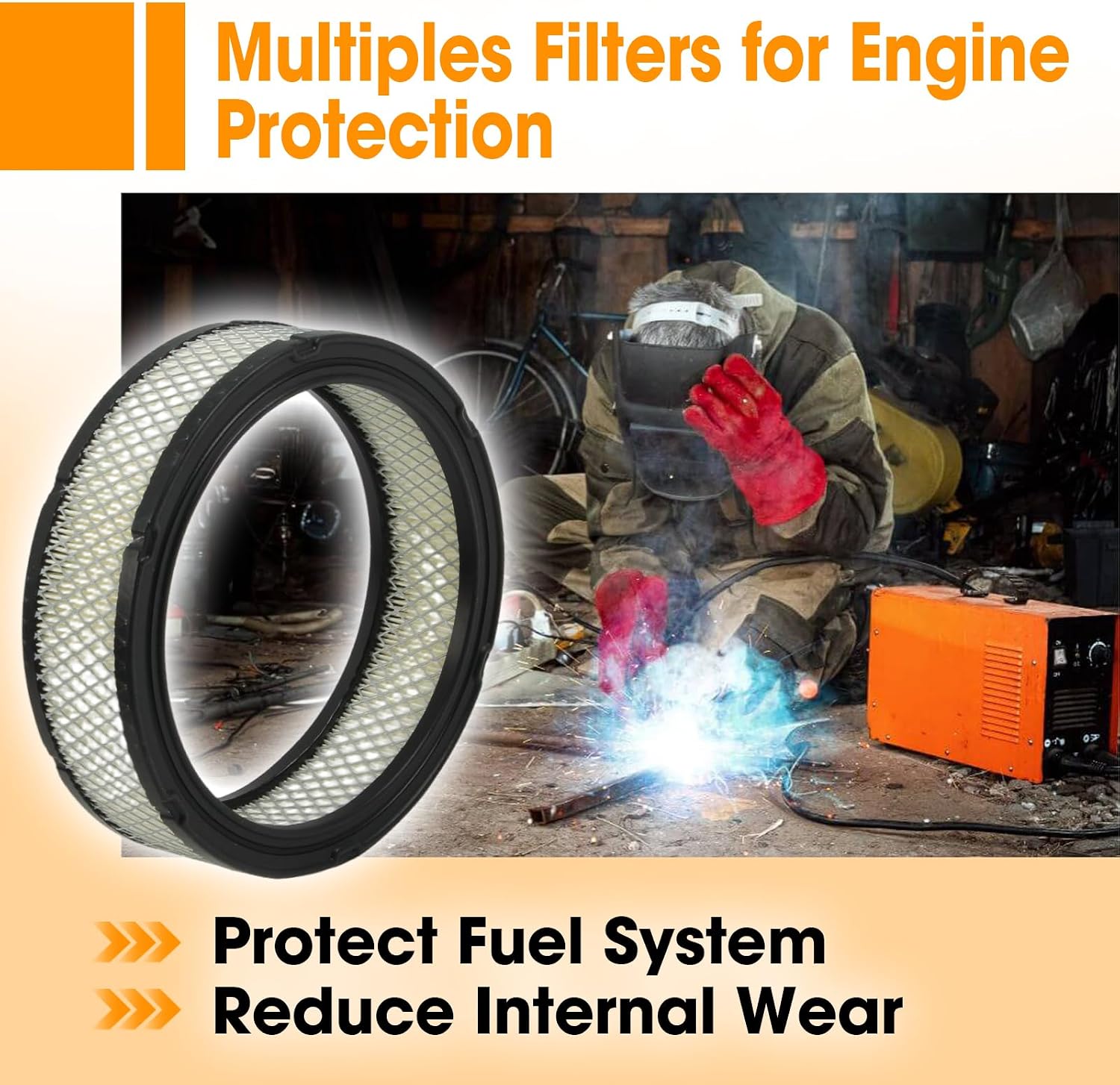 Tune Up Filter Kit Fit for Onan P-216 P-218 P-220 Gas Engine Miller Hobart Welder Replace 1402628 1401496 1220645 R42LTS BF833K2 149-22061-01 with Pre Oil Air Fuel Filter & 2 Pcs Spark Plugs