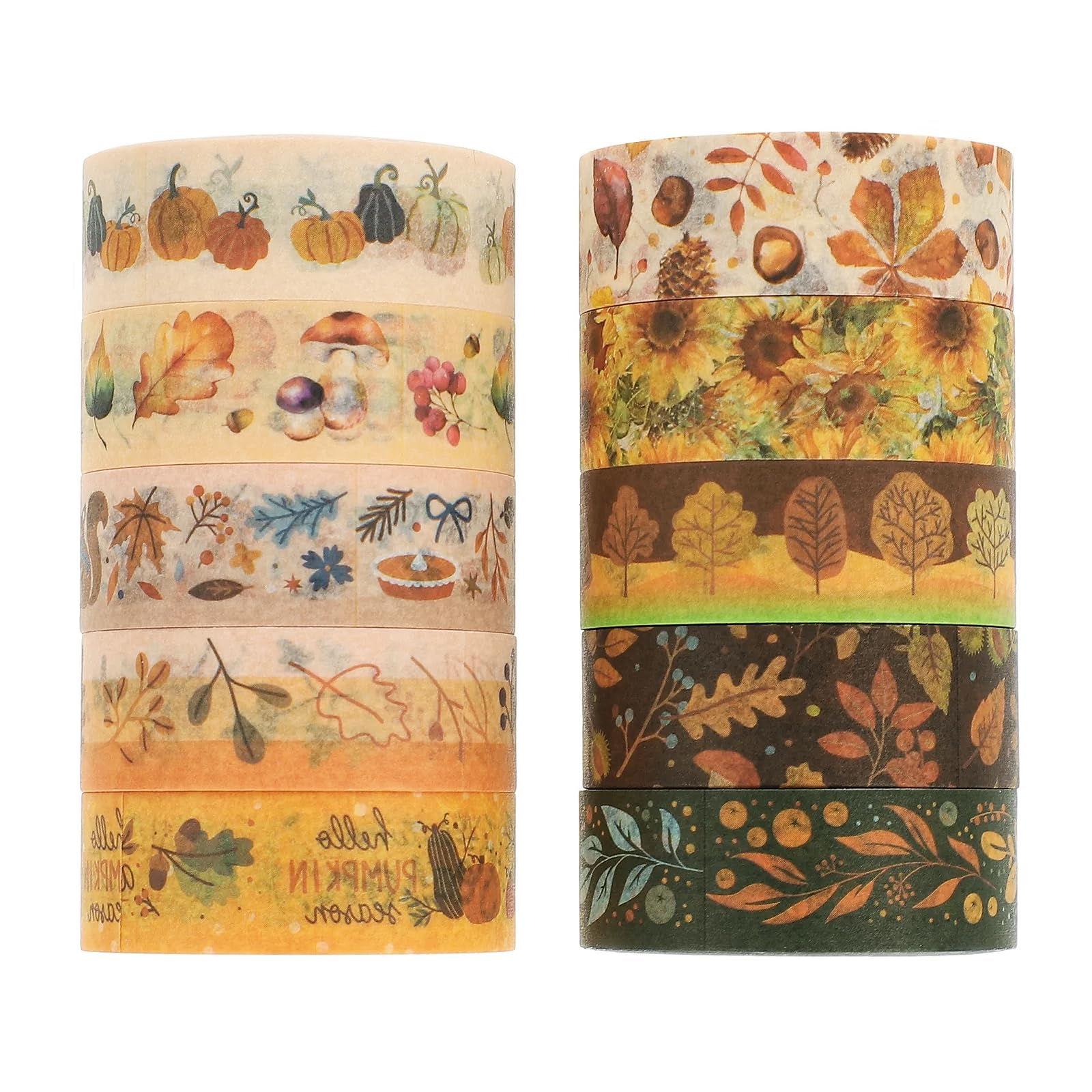 CWWYQ 10 Rolls Autumn Washi Tape, Washi Tape Sets, Wide Falling Leaves Pumpkins Maple Trees for Scrapbooking