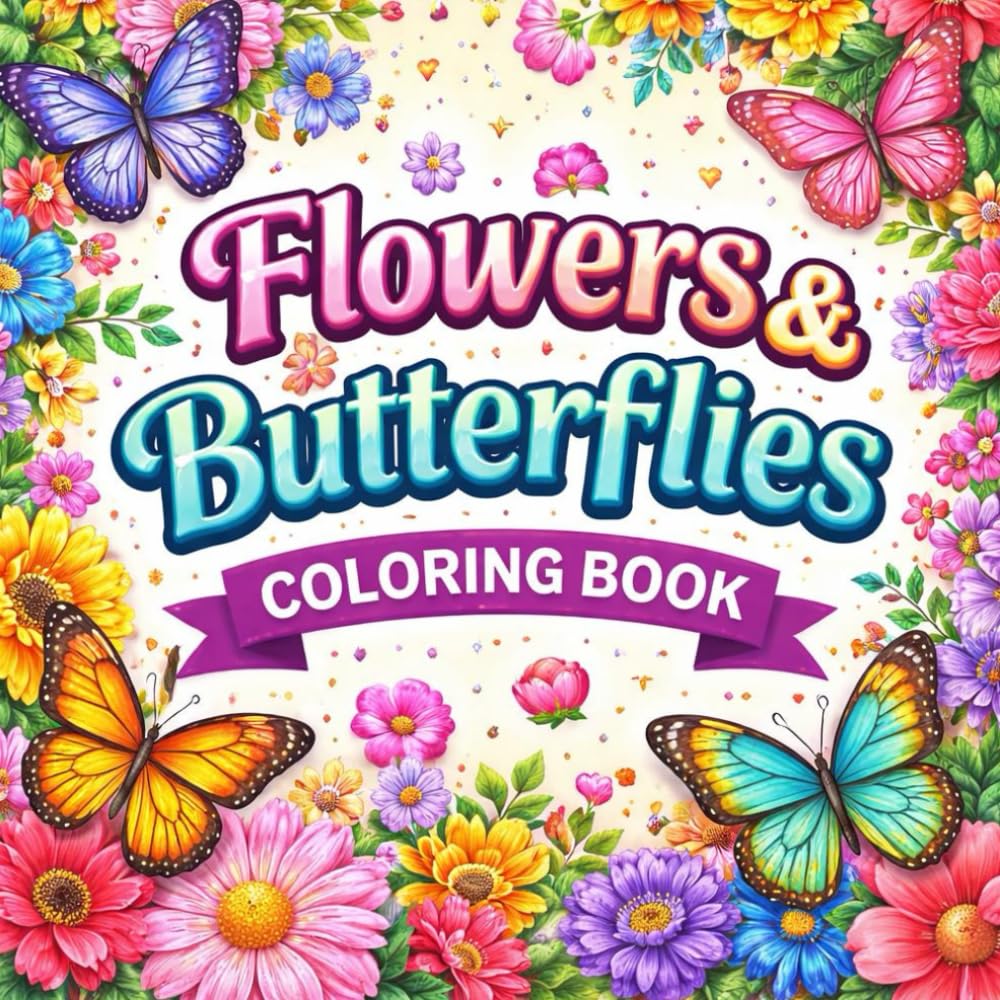 coloring book: butterflies and flowers