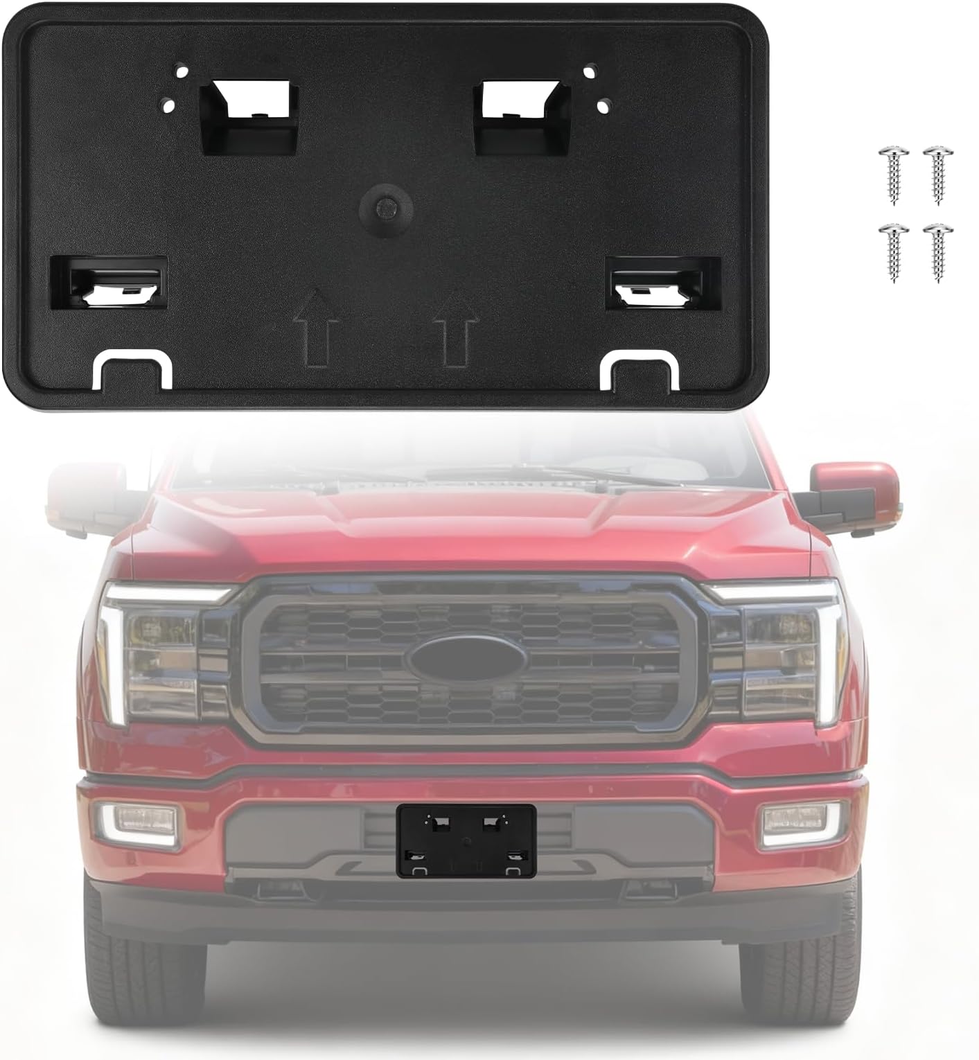 Front Bumper License Plate Frame Bracket Compatible with Ford F-150 5.0L V8 2024 2025, Black License Frame Holder Mounting, Replace # RL3Z-17A385-AA